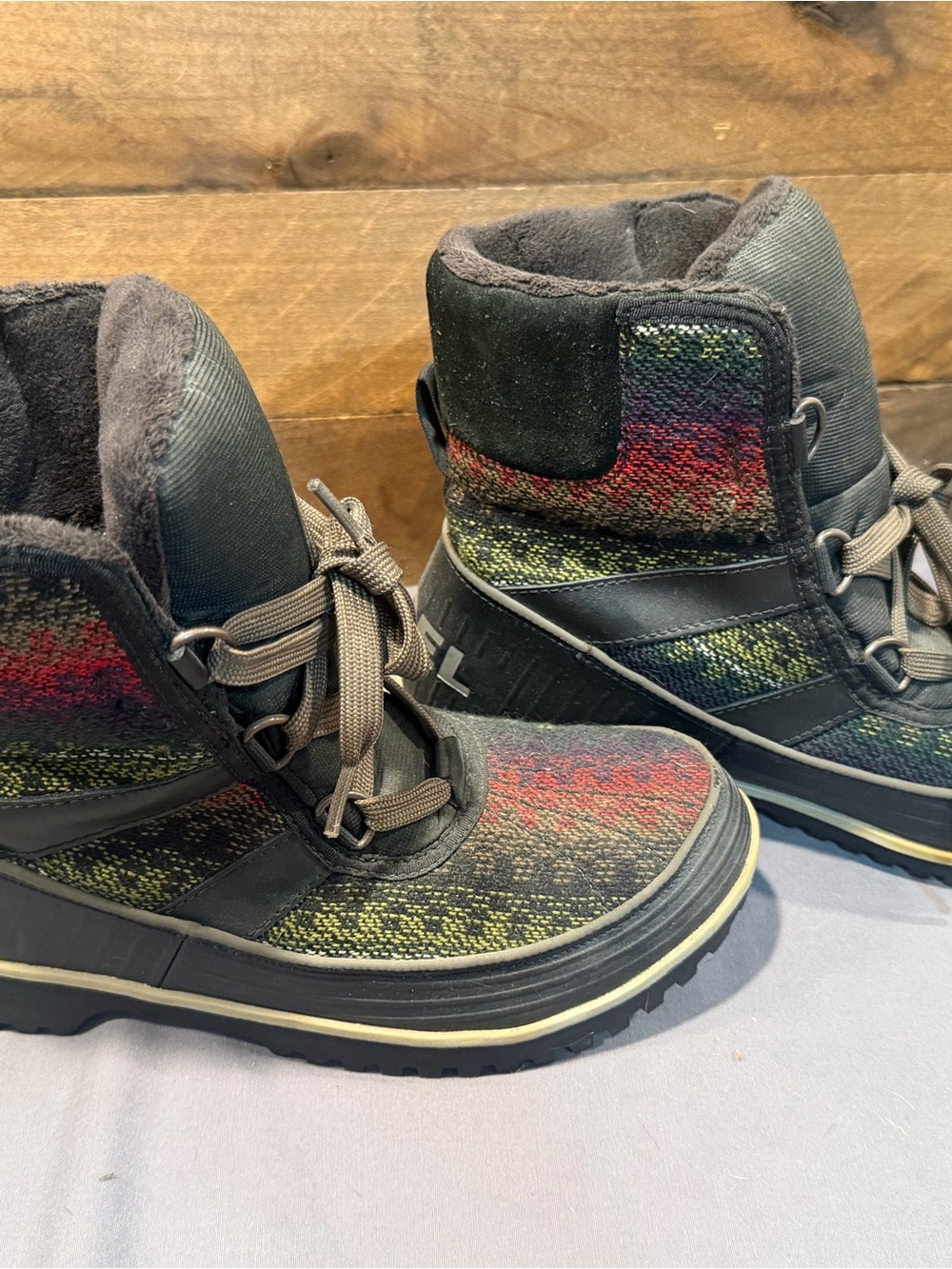 Sorel Kids Black Multicolor Patterned Lace-Up Winter Boots